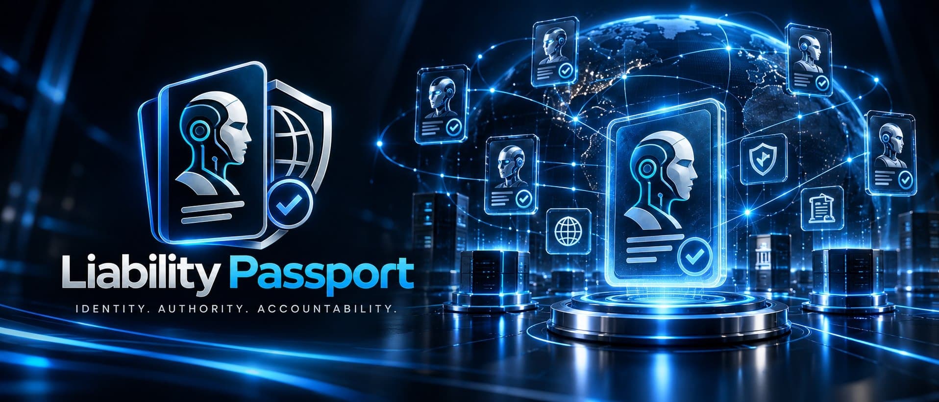 Liability Passport supplied artwork: digital passports connected around a global network